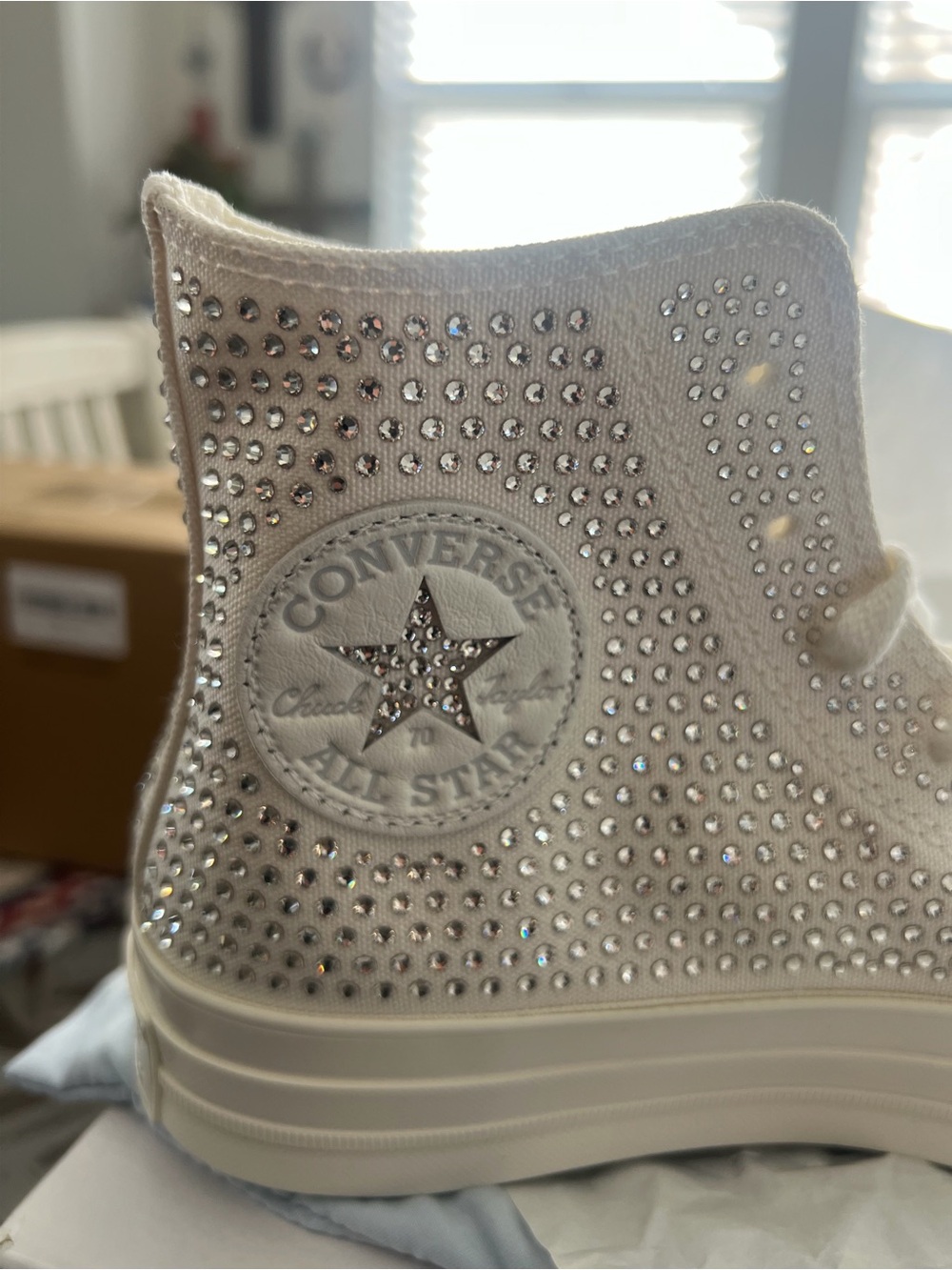 Converse White Rhinestone High Top Sneaker